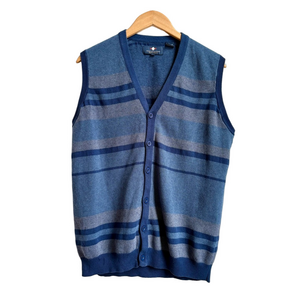 ARGYLECULTURE Men's Blue Striped 100% Cotton Vest size large l